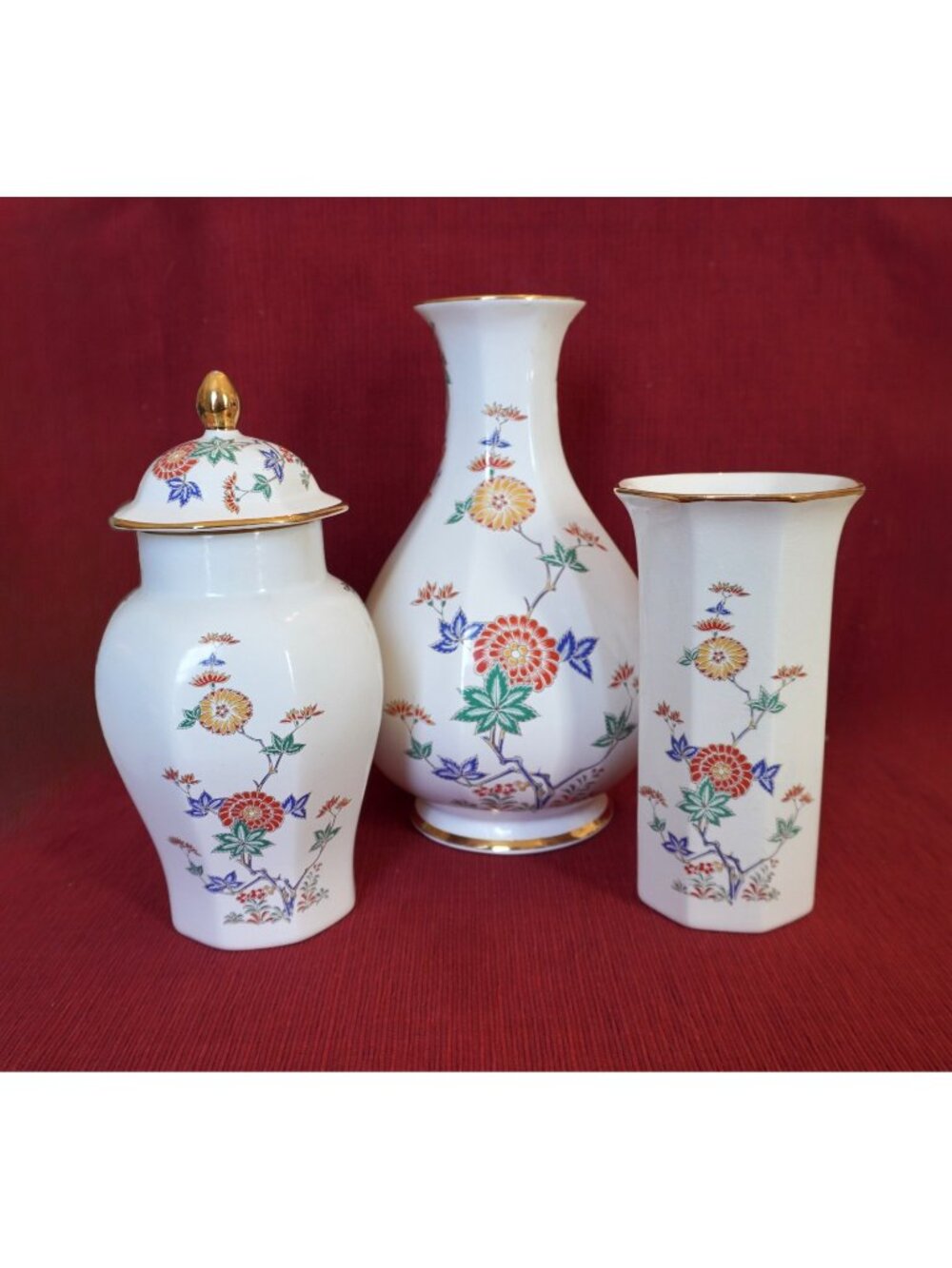 VTG Arklow Oriental Prunus Irish Porcelain Vase Ginger Jar Set Ireland Floral
